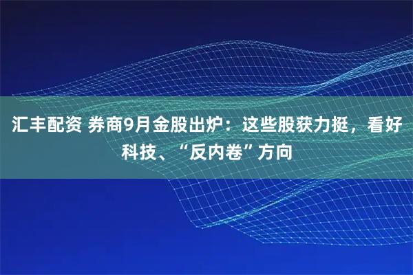 汇丰配资 券商9月金股出炉：这些股获力挺，看好科技、“反内卷”方向